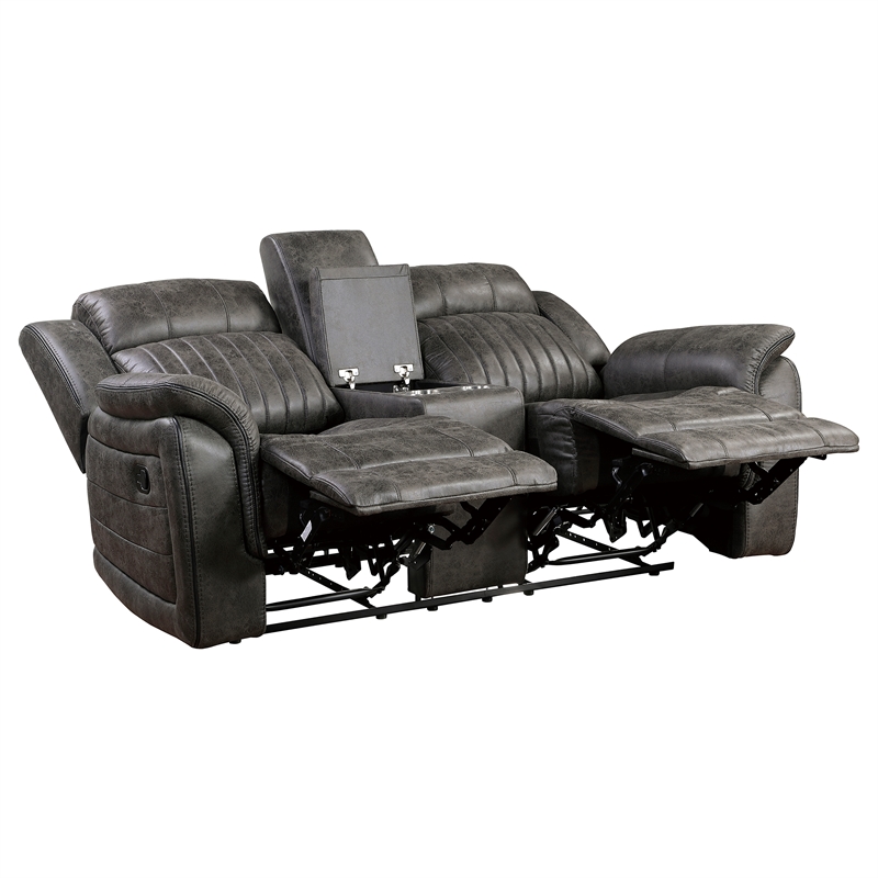 Pemberly Row Polished Microfiber 2-Piece Manual Reclining Sofa Set in Gray