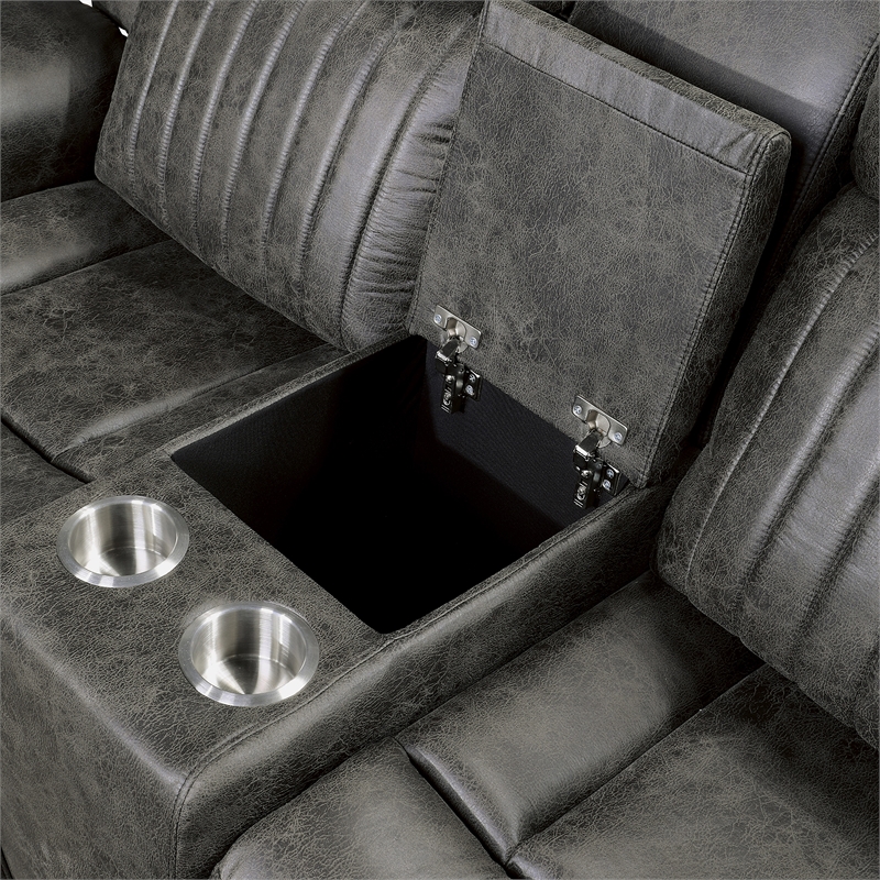 Pemberly Row Polished Microfiber 2-Piece Manual Reclining Sofa Set in Gray