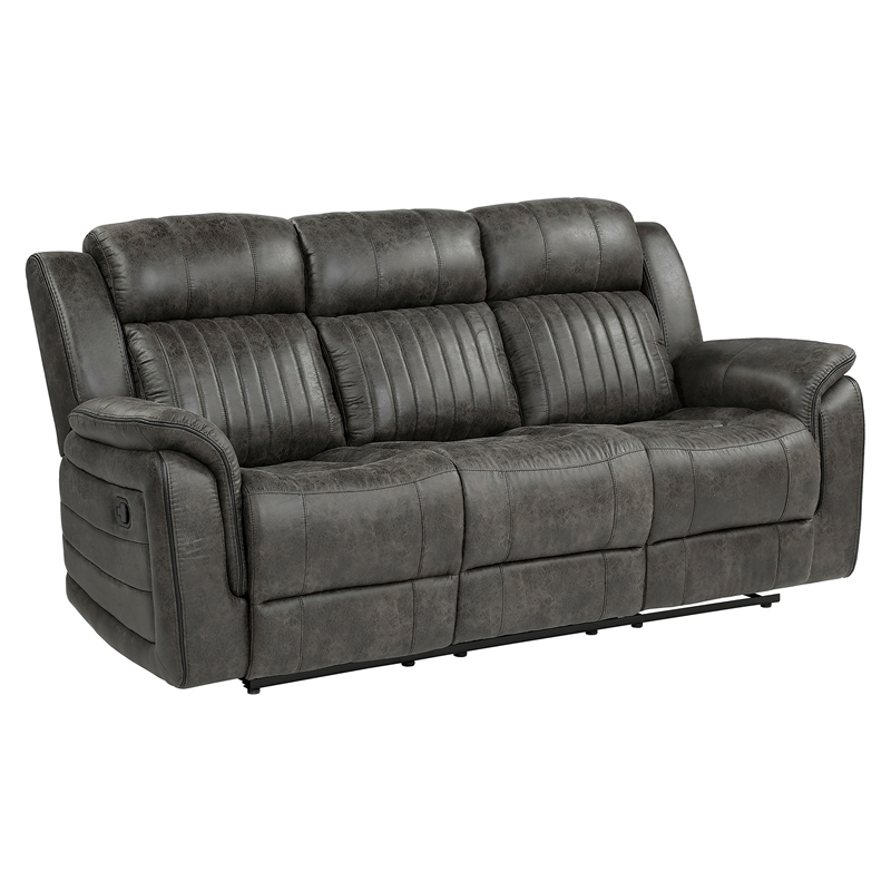 Pemberly Row Polished Microfiber 2-Piece Manual Reclining Sofa Set in Gray