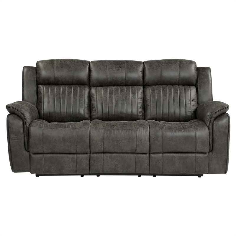 Pemberly Row Polished Microfiber 2-Piece Manual Reclining Sofa Set in Gray