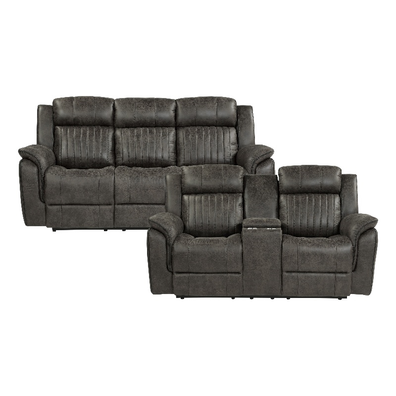 Pemberly Row Polished Microfiber 2-Piece Manual Reclining Sofa Set in Gray