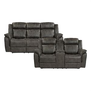 Pemberly Row Polished Microfiber 2-Piece Manual Reclining Sofa Set in Gray