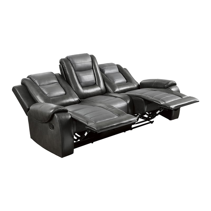 Pemberly Row Faux Leather 2-Piece Manual Reclining Sofa Set with Console in Gray