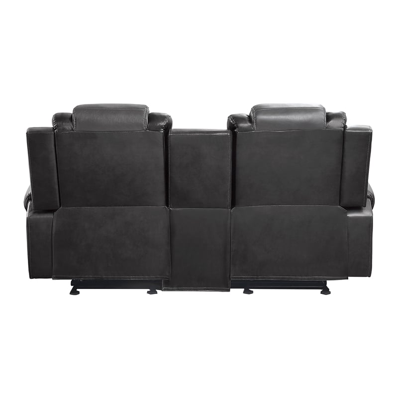 Pemberly Row Faux Leather 2-Piece Manual Reclining Sofa Set with Console in Gray