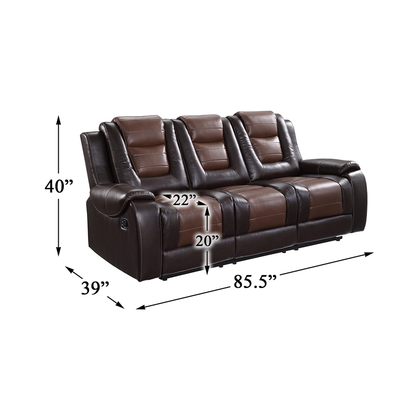 Pemberly Row Faux Leather 2-Piece Manual Reclining Sofa Set in 2-Tone Brown