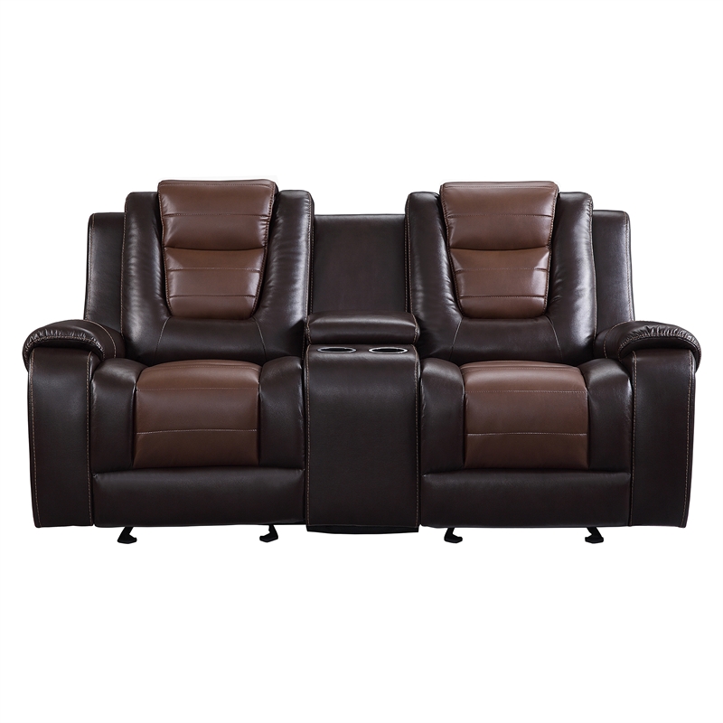 Pemberly Row Faux Leather 2-Piece Manual Reclining Sofa Set in 2-Tone Brown