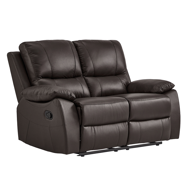 Pemberly Row Faux Leather 2-Piece Manual Reclining Sofa Set 300 lbs in Brown
