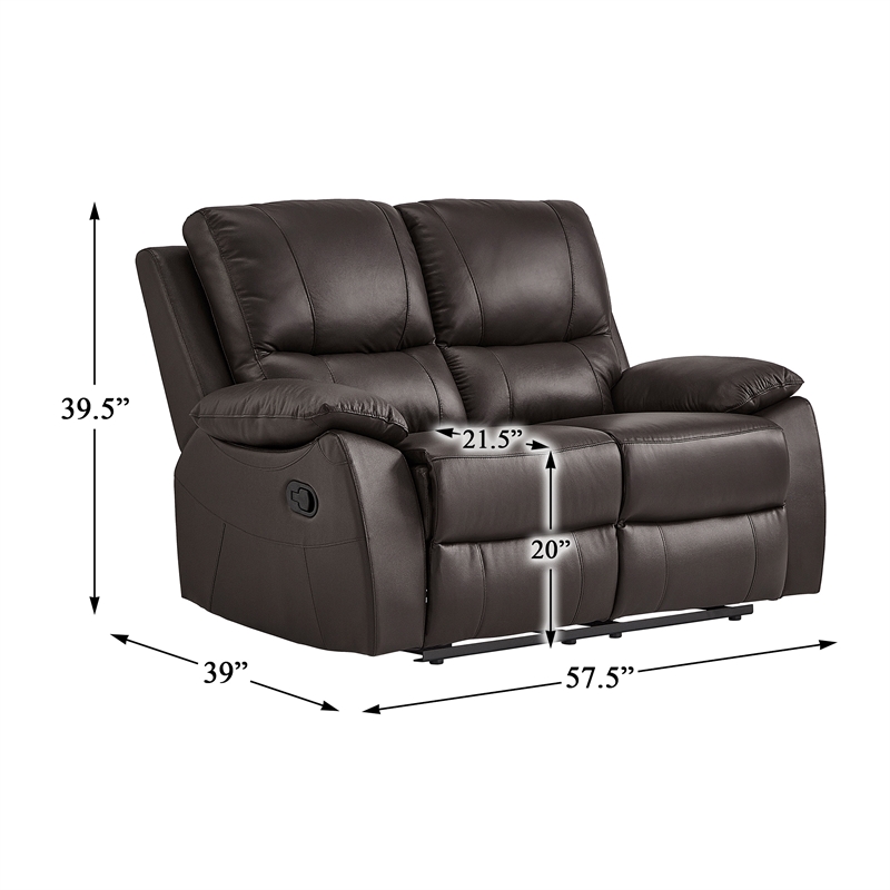 Pemberly Row Faux Leather 2-Piece Manual Reclining Sofa Set 300 lbs in Brown