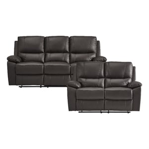 Pemberly Row Faux Leather 2-Piece Manual Reclining Sofa Set 300 lbs in Brown