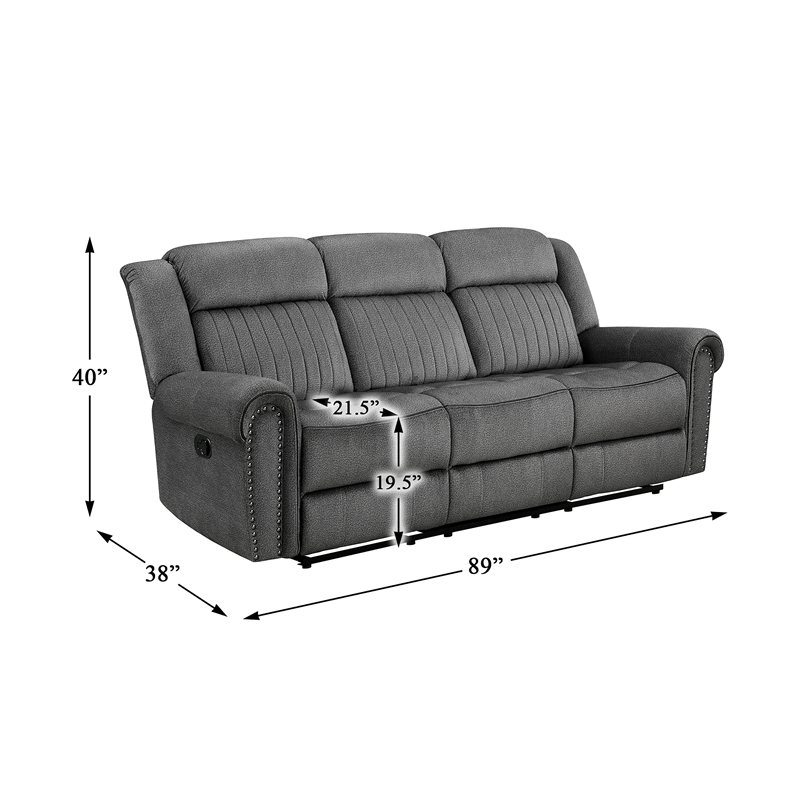 Pemberly Row 2-Piece Manual Reclining Sofa Set with Nailhead Trim in Charcoal