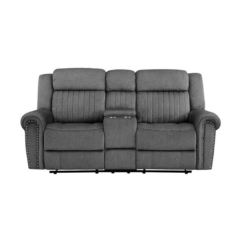 Pemberly Row 2-Piece Manual Reclining Sofa Set with Nailhead Trim in Charcoal