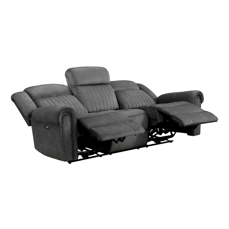 Pemberly Row 2-Piece Power Reclining Sofa Set with Nailhead Trim in Charcoal