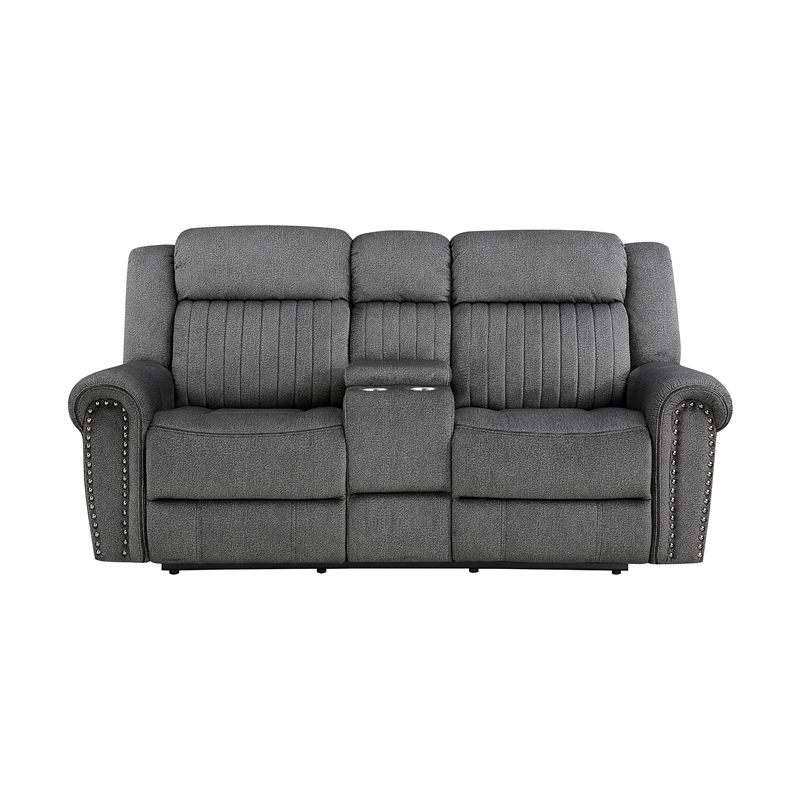Pemberly Row 2-Piece Power Reclining Sofa Set with Nailhead Trim in Charcoal