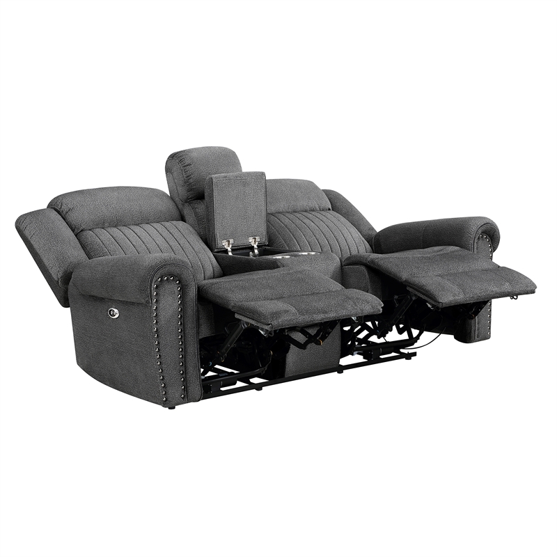 Pemberly Row 2-Piece Power Reclining Sofa Set with Nailhead Trim in Charcoal