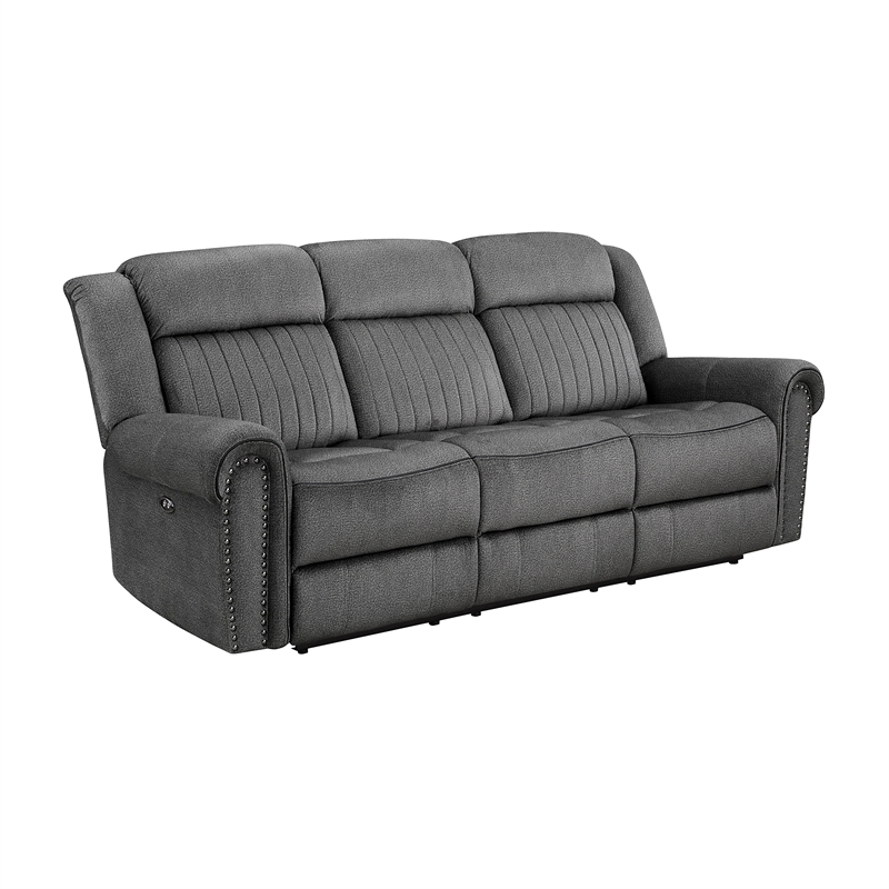 Pemberly Row 2-Piece Power Reclining Sofa Set with Nailhead Trim in Charcoal