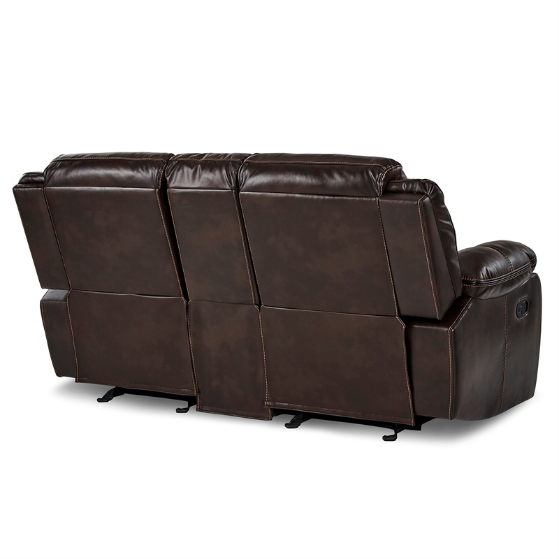Pemberly Row Faux Leather 2-Piece Manual Reclining Sofa Set with Console - Brown