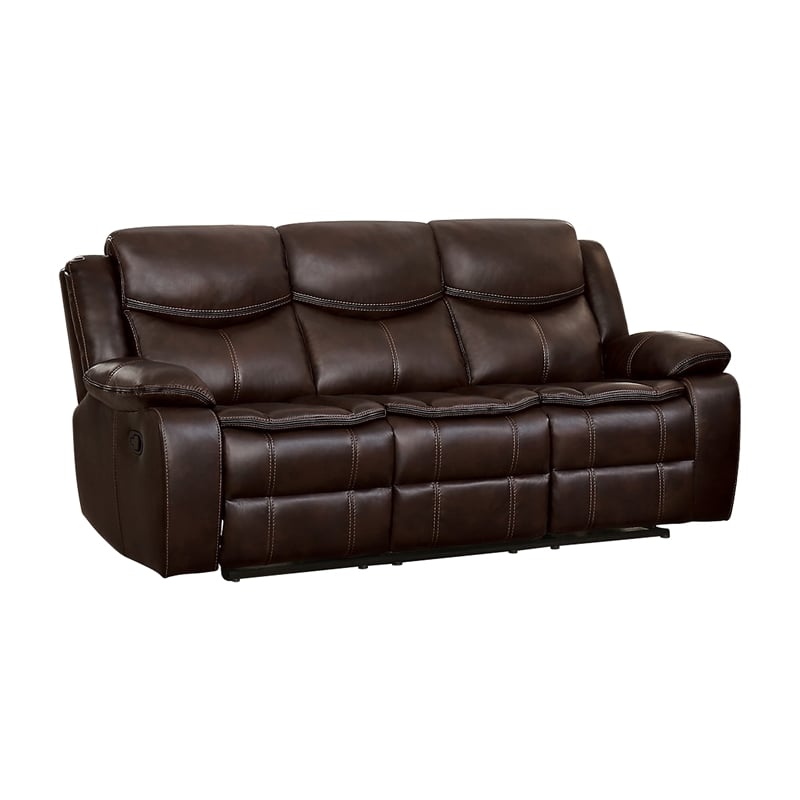 Pemberly Row Faux Leather 2-Piece Manual Reclining Sofa Set with Console - Brown