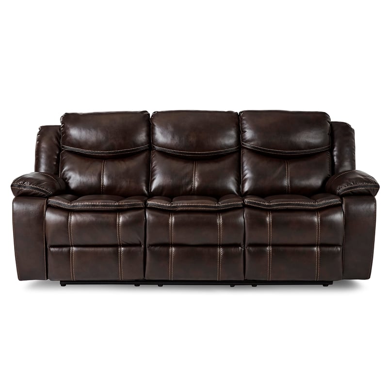 Pemberly Row Faux Leather 2-Piece Manual Reclining Sofa Set with Console - Brown
