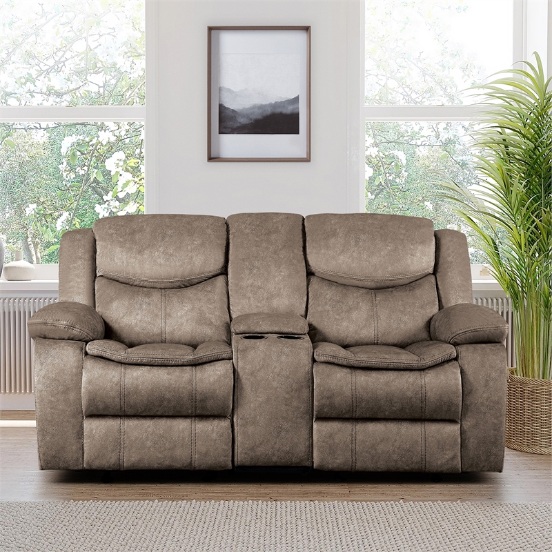 Pemberly Row Polished Microfiber 2-Piece Manual Reclining Sofa Set in Brown