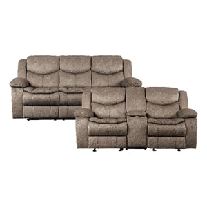 Pemberly Row Polished Microfiber 2-Piece Manual Reclining Sofa Set in Brown