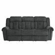 Pemberly Row Chenille Double Reclining Sofa with Nailhead Trim in Charcoal Gray