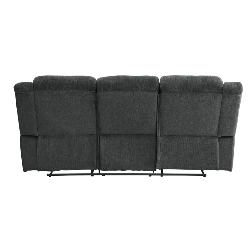 Pemberly Row Chenille Double Reclining Sofa with Nailhead Trim in Charcoal Gray