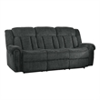 Pemberly Row Chenille Double Reclining Sofa with Nailhead Trim in Charcoal Gray