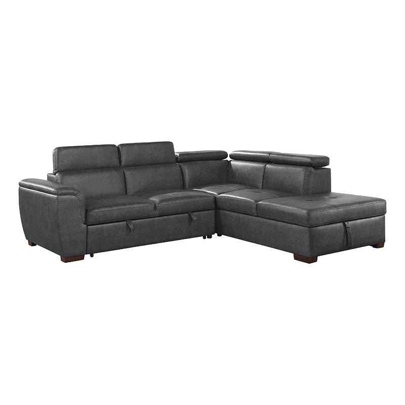 Pemberly Row 2-Piece Faux Leather Sectional with Pull-Out Bed & Storage in Gray