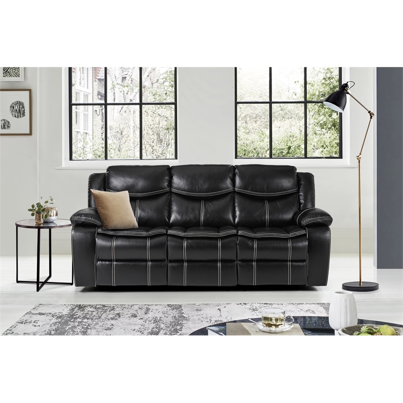 Pemberly Row Faux Leather 2-Piece Manual Reclining Sofa Set with Console - Black