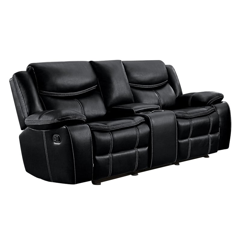 Pemberly Row Faux Leather 2-Piece Manual Reclining Sofa Set with Console - Black