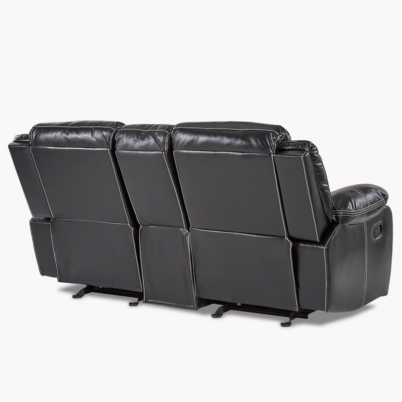Pemberly Row Faux Leather 2-Piece Manual Reclining Sofa Set with Console - Black