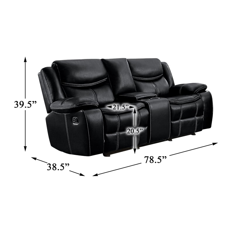 Pemberly Row Faux Leather 2-Piece Manual Reclining Sofa Set with Console - Black