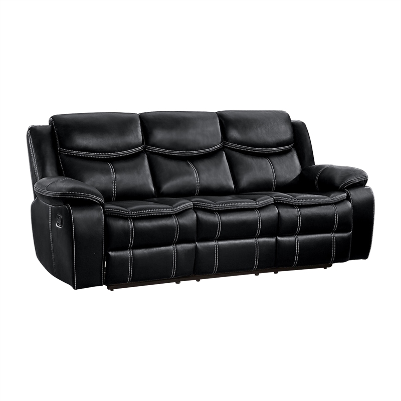 Pemberly Row Faux Leather 2-Piece Manual Reclining Sofa Set with Console - Black
