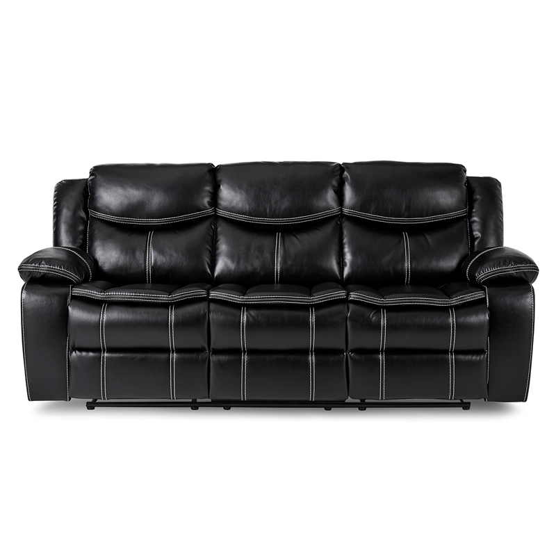Pemberly Row Faux Leather 2-Piece Manual Reclining Sofa Set with Console - Black