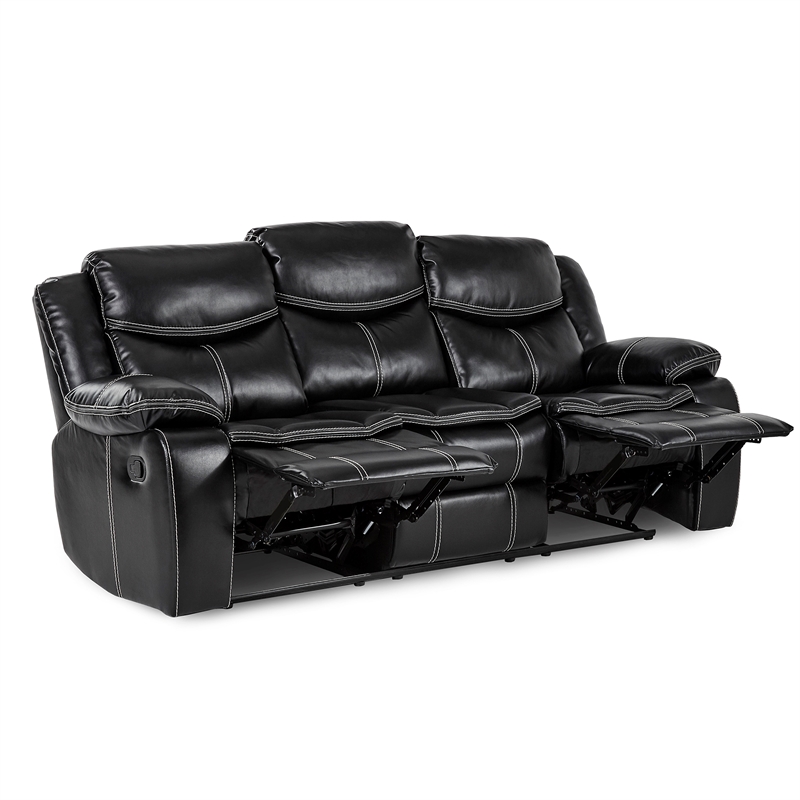 Pemberly Row Faux Leather 2-Piece Manual Reclining Sofa Set with Console - Black