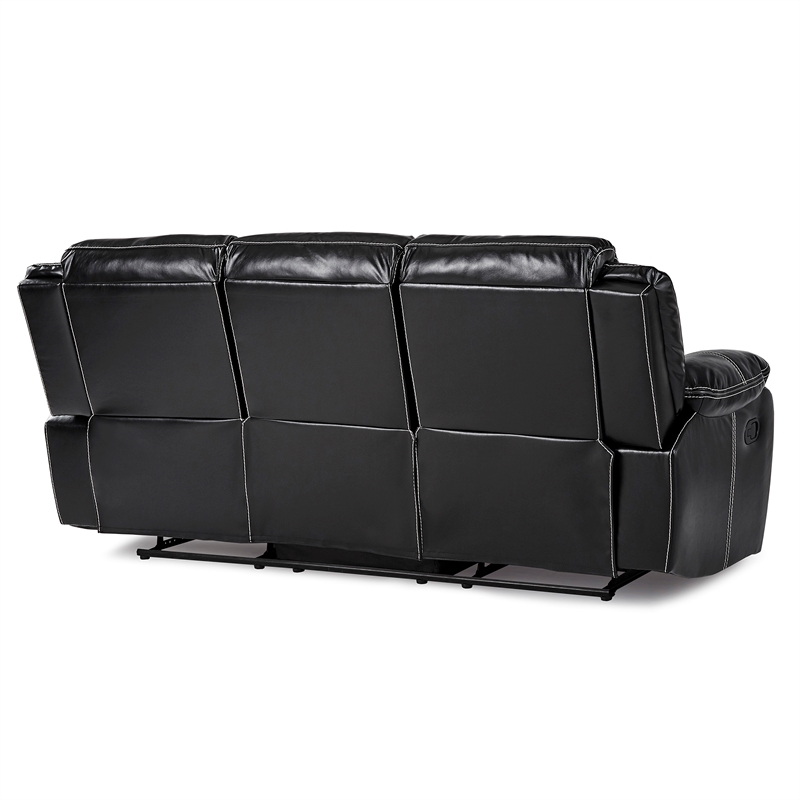 Pemberly Row Faux Leather 2-Piece Manual Reclining Sofa Set with Console - Black