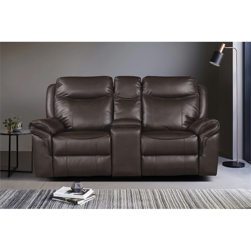 Pemberly Row Breathable Faux Leather 2-Piece Reclining Sofa Set in Dark Brown
