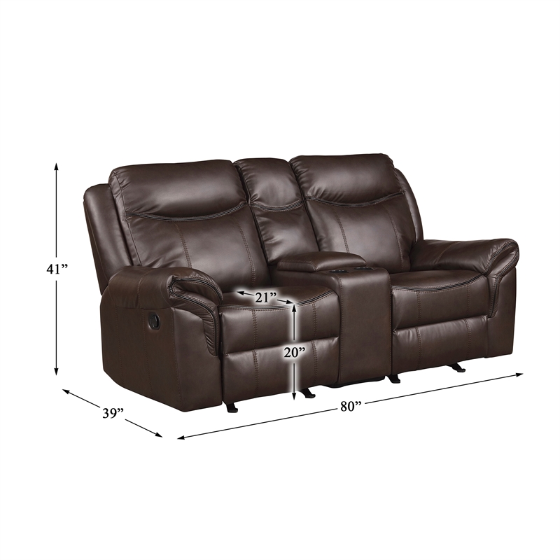 Pemberly Row Breathable Faux Leather 2-Piece Reclining Sofa Set in Dark Brown
