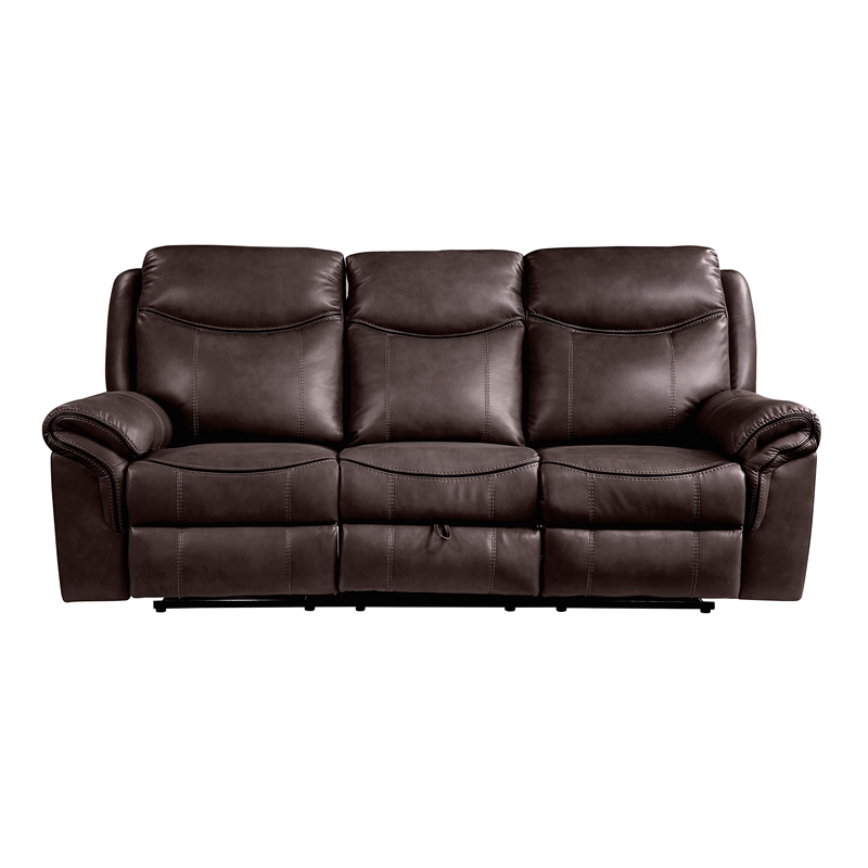 Pemberly Row Breathable Faux Leather 2-Piece Reclining Sofa Set in Dark Brown