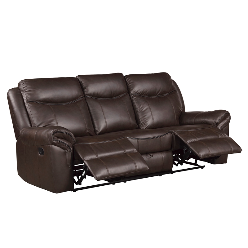 Pemberly Row Breathable Faux Leather 2-Piece Reclining Sofa Set in Dark Brown