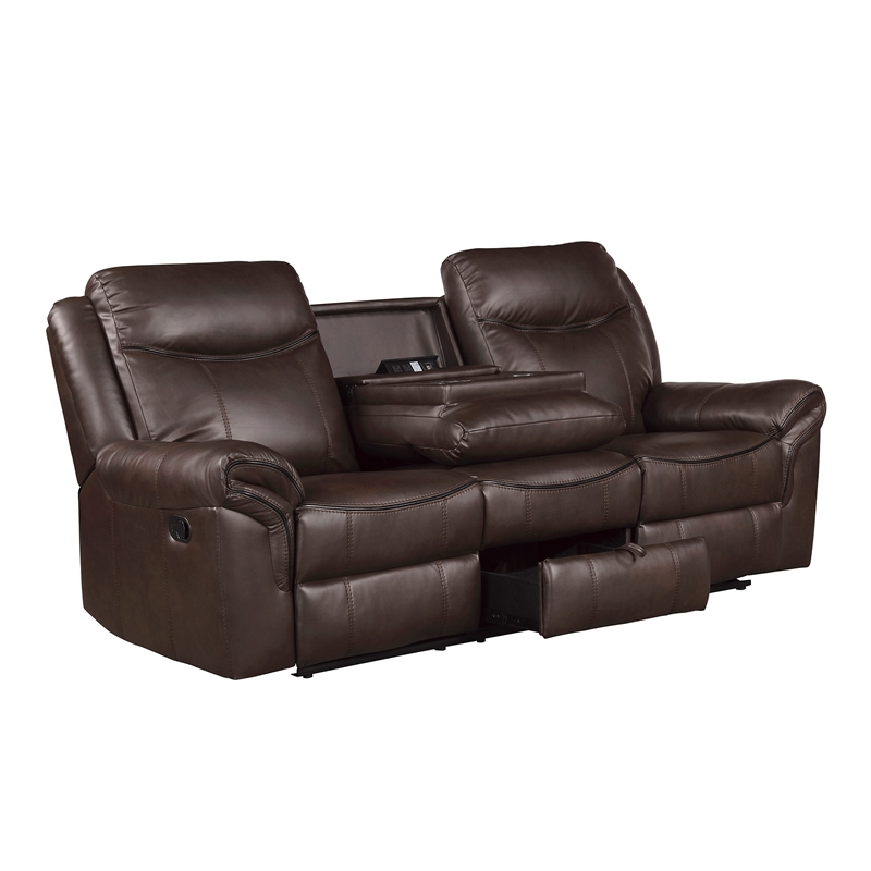 Pemberly Row Breathable Faux Leather 2-Piece Reclining Sofa Set in Dark Brown