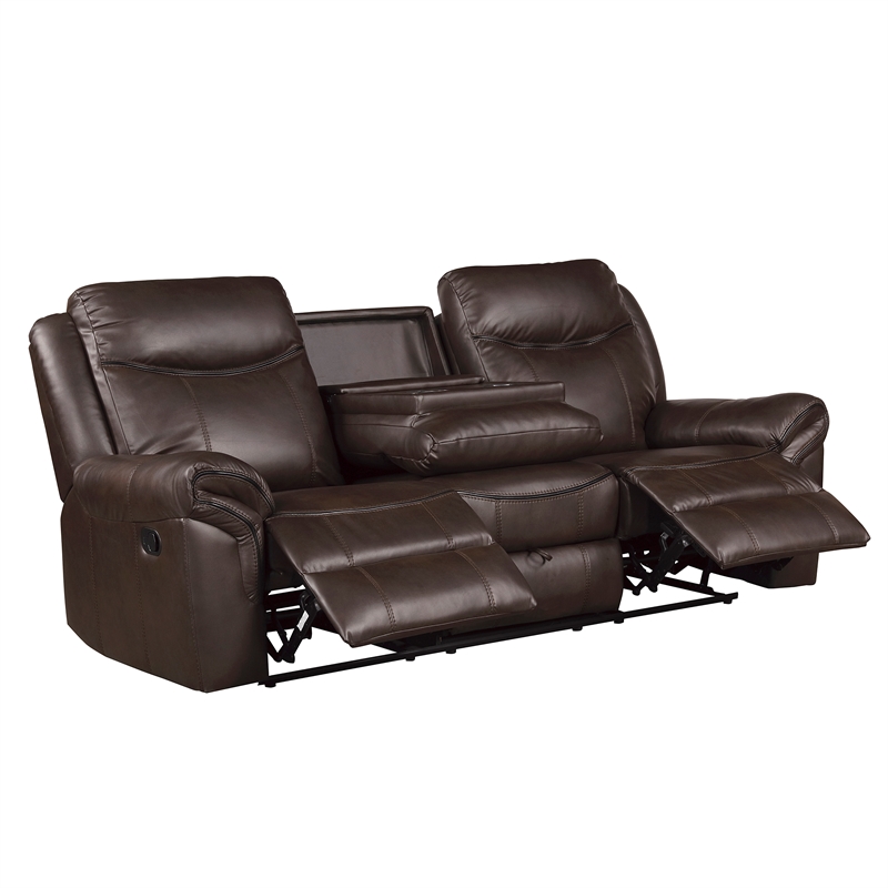 Pemberly Row Breathable Faux Leather 2-Piece Reclining Sofa Set in Dark Brown