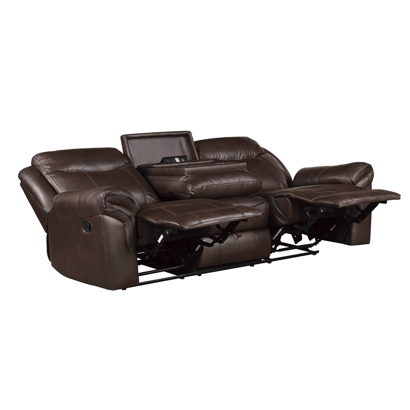 Pemberly Row Breathable Faux Leather 2-Piece Reclining Sofa Set in Dark Brown