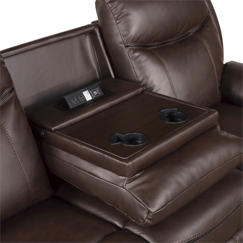 Pemberly Row Breathable Faux Leather 2-Piece Reclining Sofa Set in Dark Brown