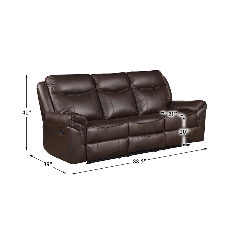Pemberly Row Breathable Faux Leather 2-Piece Reclining Sofa Set in Dark Brown