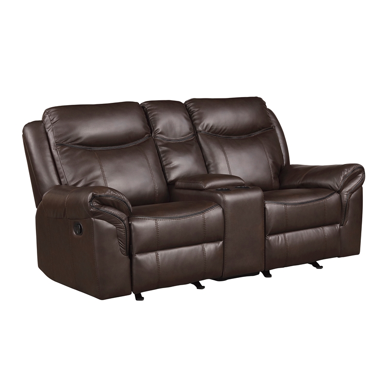 Pemberly Row Breathable Faux Leather 2-Piece Reclining Sofa Set in Dark Brown