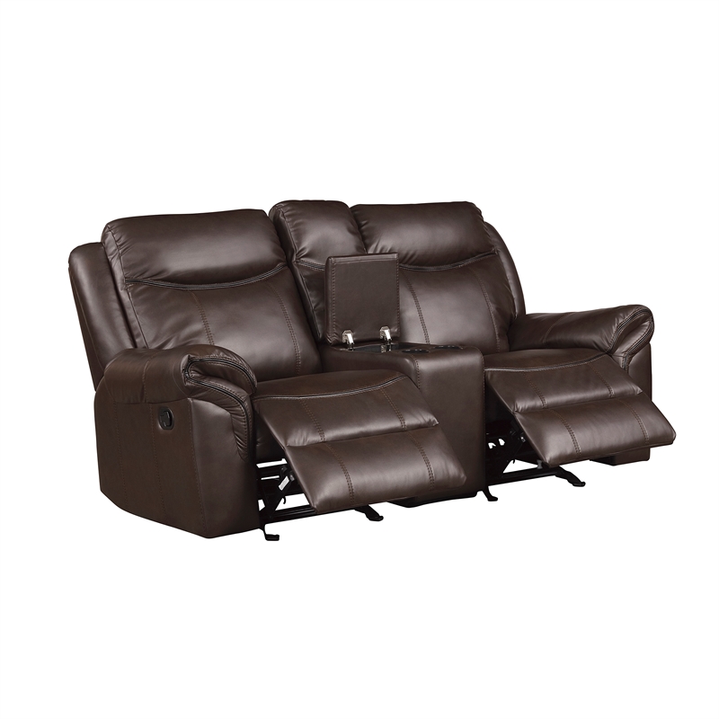 Pemberly Row Breathable Faux Leather 2-Piece Reclining Sofa Set in Dark Brown