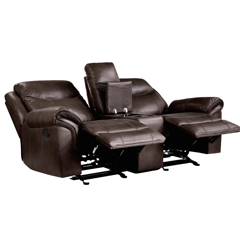 Pemberly Row Breathable Faux Leather 2-Piece Reclining Sofa Set in Dark Brown