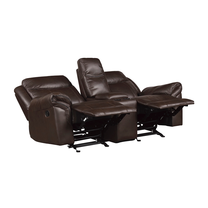 Pemberly Row Breathable Faux Leather 2-Piece Reclining Sofa Set in Dark Brown