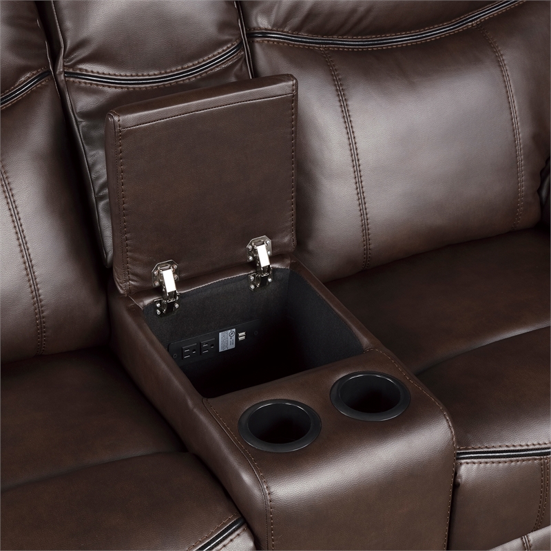 Pemberly Row Breathable Faux Leather 2-Piece Reclining Sofa Set in Dark Brown